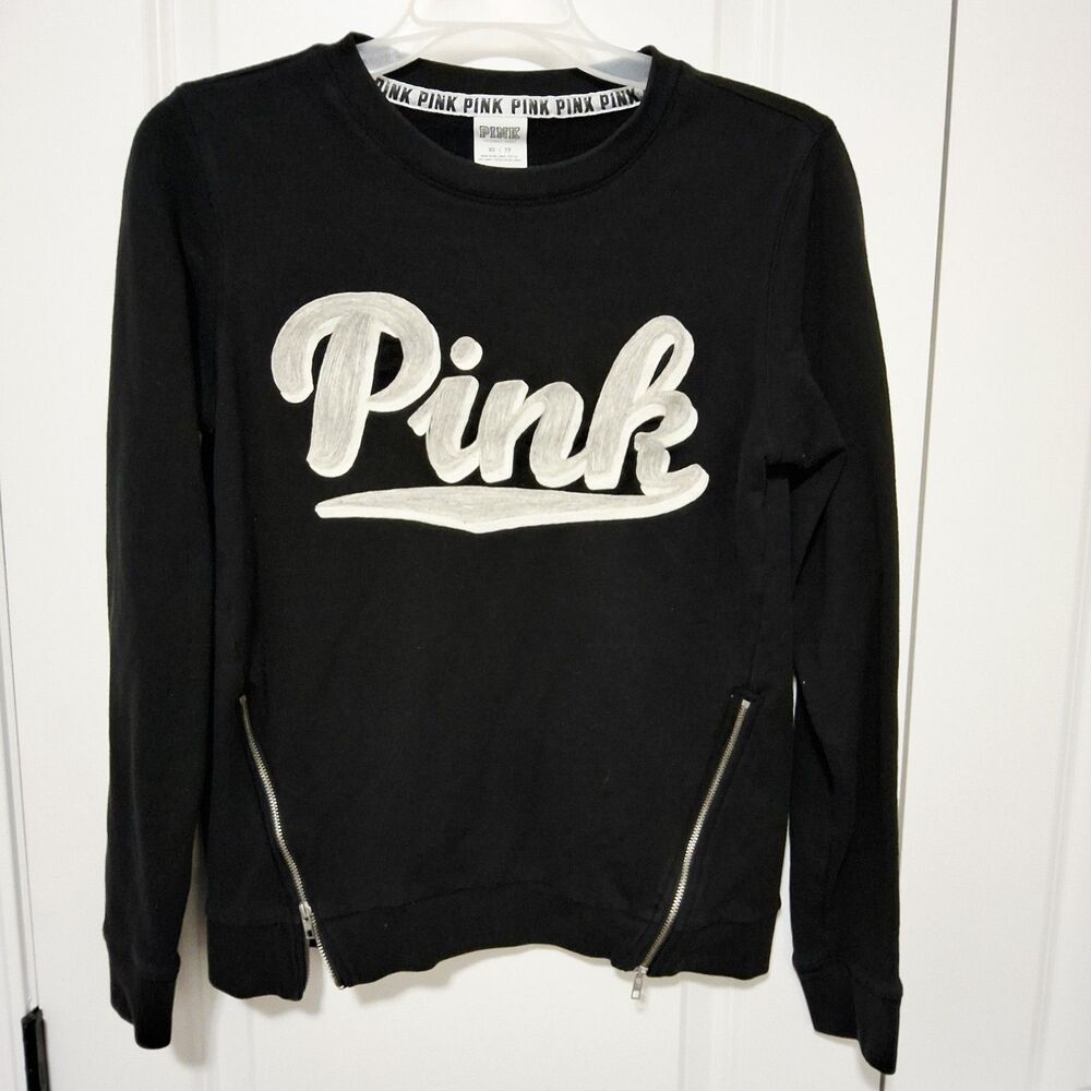 Victoria's Secret PINK Sweatshirt Black with Zipper Details Size XS Extra Small